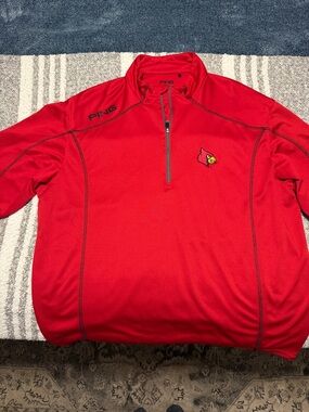 PING Men's Red Quarter-Zip Athletic Pullover with Team Patch